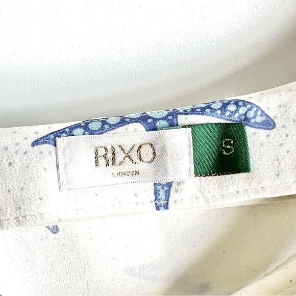 Rixo London Starfish Jane Ruffle-trimmed printed silk-crepe blouse Size Small - Picture 6 of 16